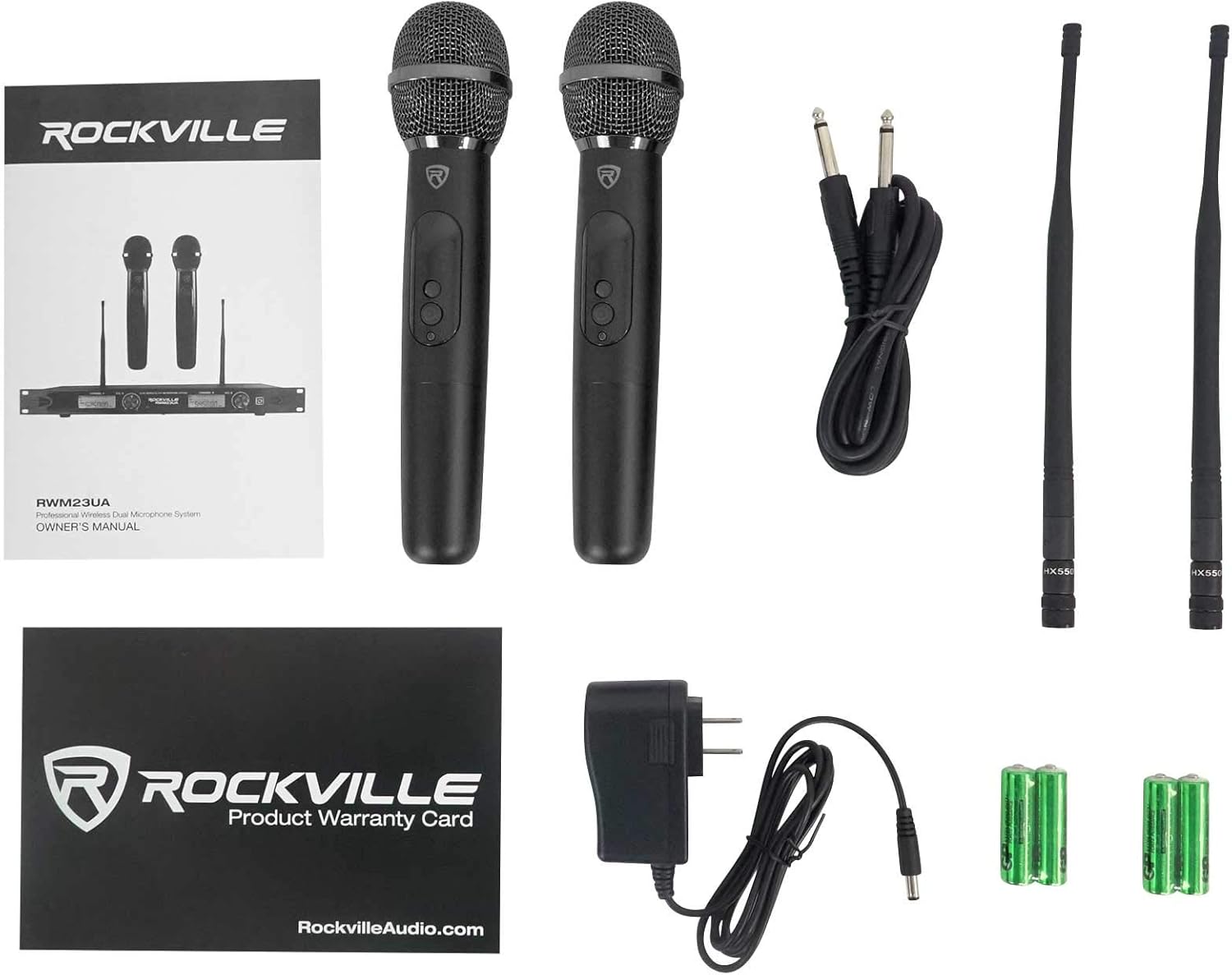 Rockville RWM23UA UHF Wireless Pro Rack Mount Dual Microphone System, 20 Channels, Long Range, Dual LCD Displays, Separate Outputs, for Karaoke and Live Performances