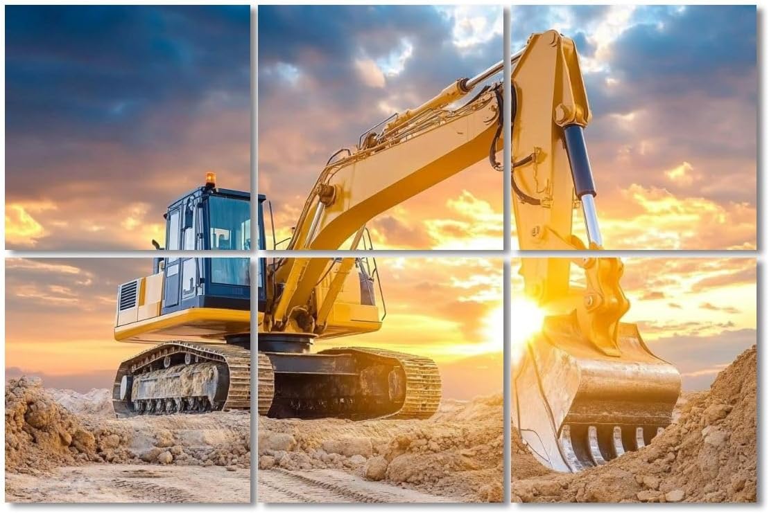 6 Pack Art Acoustic Panels Sound Absorbing Excavator Construction Site Setting Sun Sunset Dirt Pile Cloudy Sky Decorative Soundproof Wall Panels Self Adhesive for Recording Studios Office 72