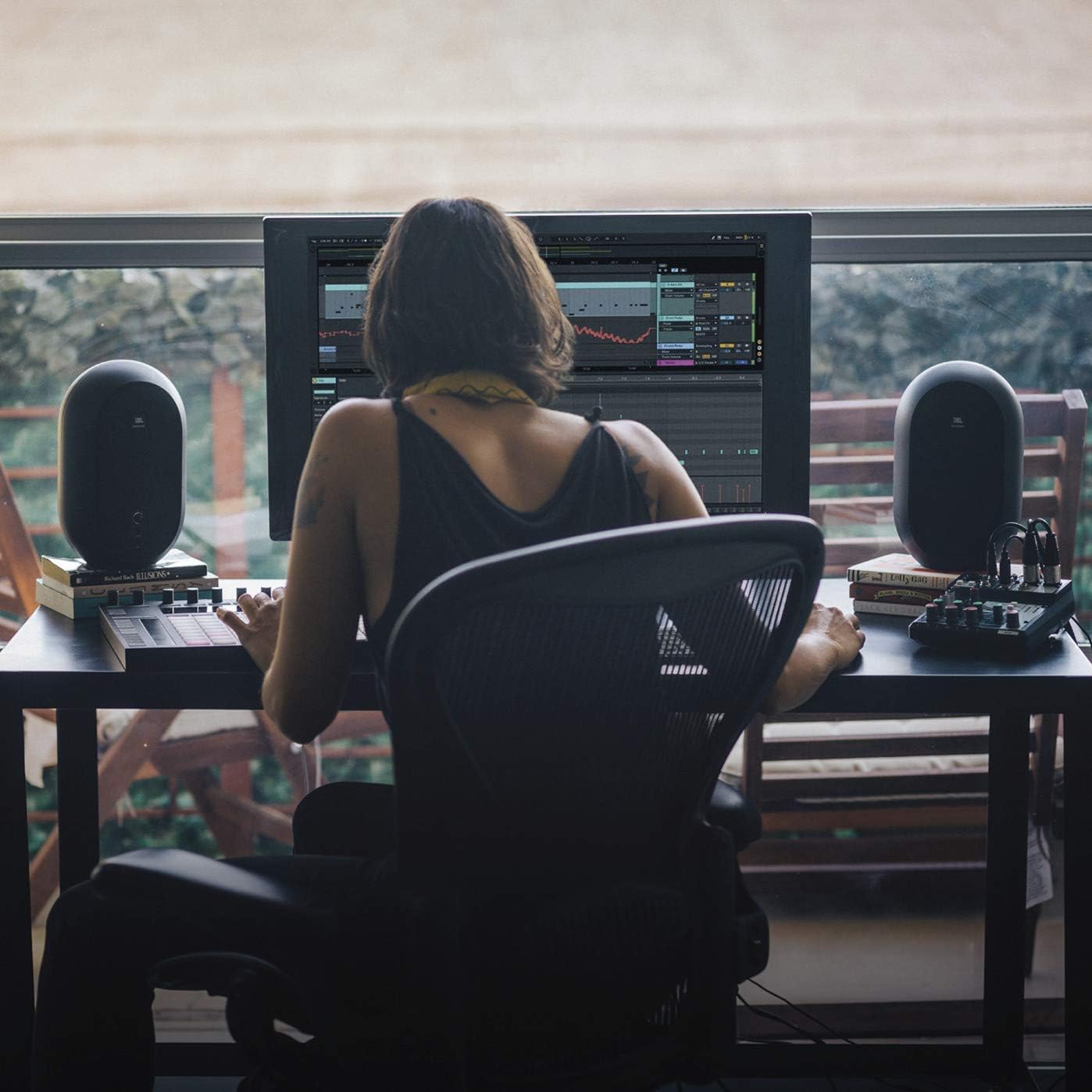 JBL Professional 1 Series 104-BT Compact Desktop Reference Monitors with Bluetooth, Black, Sold as Pair (Renewed)