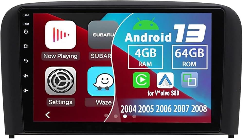 4G+64G Android 13 Car Stereo with Wireless Carplay & Android Auto, 9 Inch Touch Screen Car Radio with GPS FM Backup Camera WiFi SWC Compatible with V*olvo for S80 2004 2005 2006 2007 2008