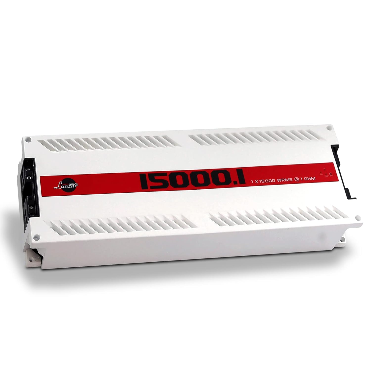 Lanzar One Channel Car Audio Mono Amplifier, 1500 Watt Max @ 1 Ohm High-Powered Mono Car Amplifier with Subsonic Filter, Cooling Fans, White
