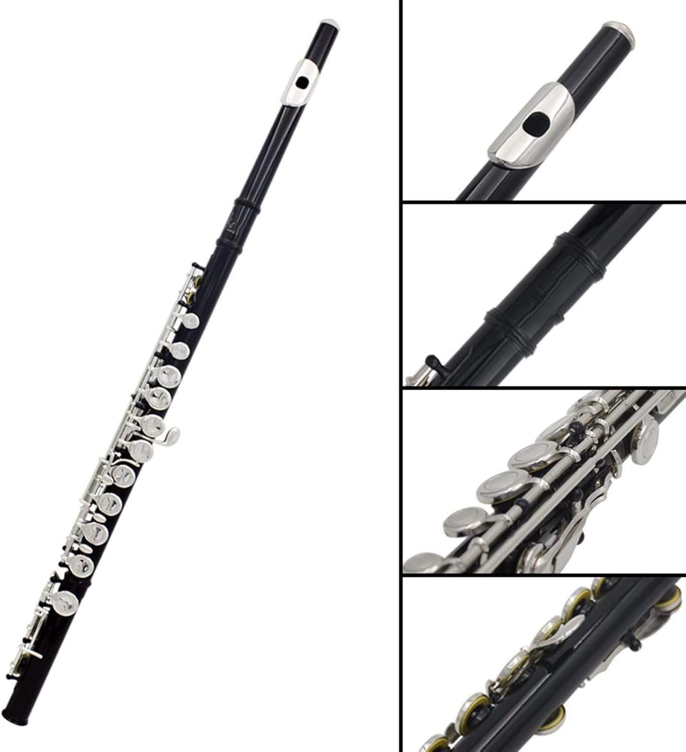 Flutes Flute Cupronickel Plated Silver 16 Holes C Key Woodwind Instrument with Gloves (Color : Silver)