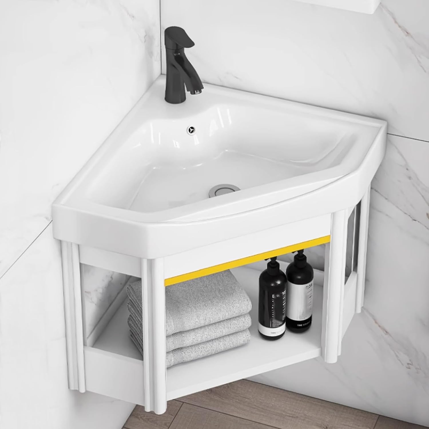 Small Vessel Sink Wall Mount Bathroom Sinks Floating Bathroom Sink Triangle Corner Bathroom Sink Corner Wall Mount Multifunctional Practical Ceramic Sink With Single Hole And Overflow For Hom