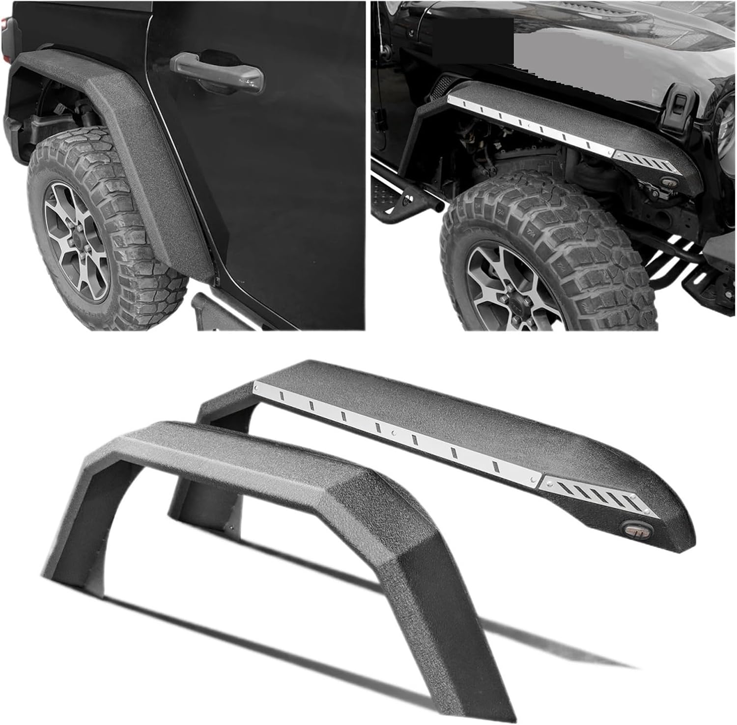 Car Fender Black Front & Rear Flares Fit for Jeep Wrangler JL 2018 2019 2020 2021 2022 2023 2024 Wheel with Turn Signal Lights