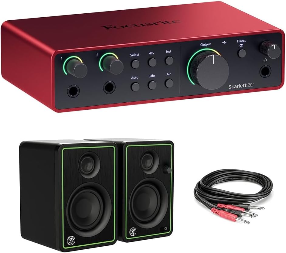 Focusrite Scarlett 2i2 USB-C Audio Interface (4th Gen) Bundle with Mackie CR3-X Creative Reference Series 3