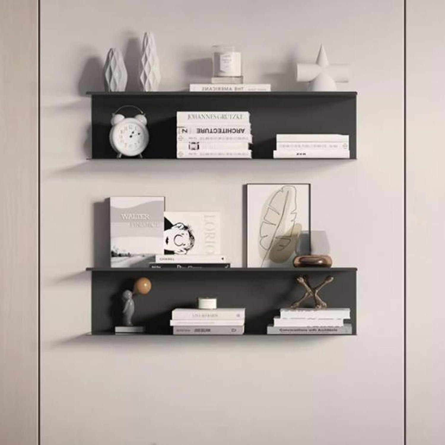 Floating Wall Shelves 2 PCS Metal Floating Wall Shelves 80cm/31.5inch, Shower Shelves Wall Mount Shelving with Screws, Book Floating Shelves for Wall Decorations Picture Frames Bathroom Kitchen Living