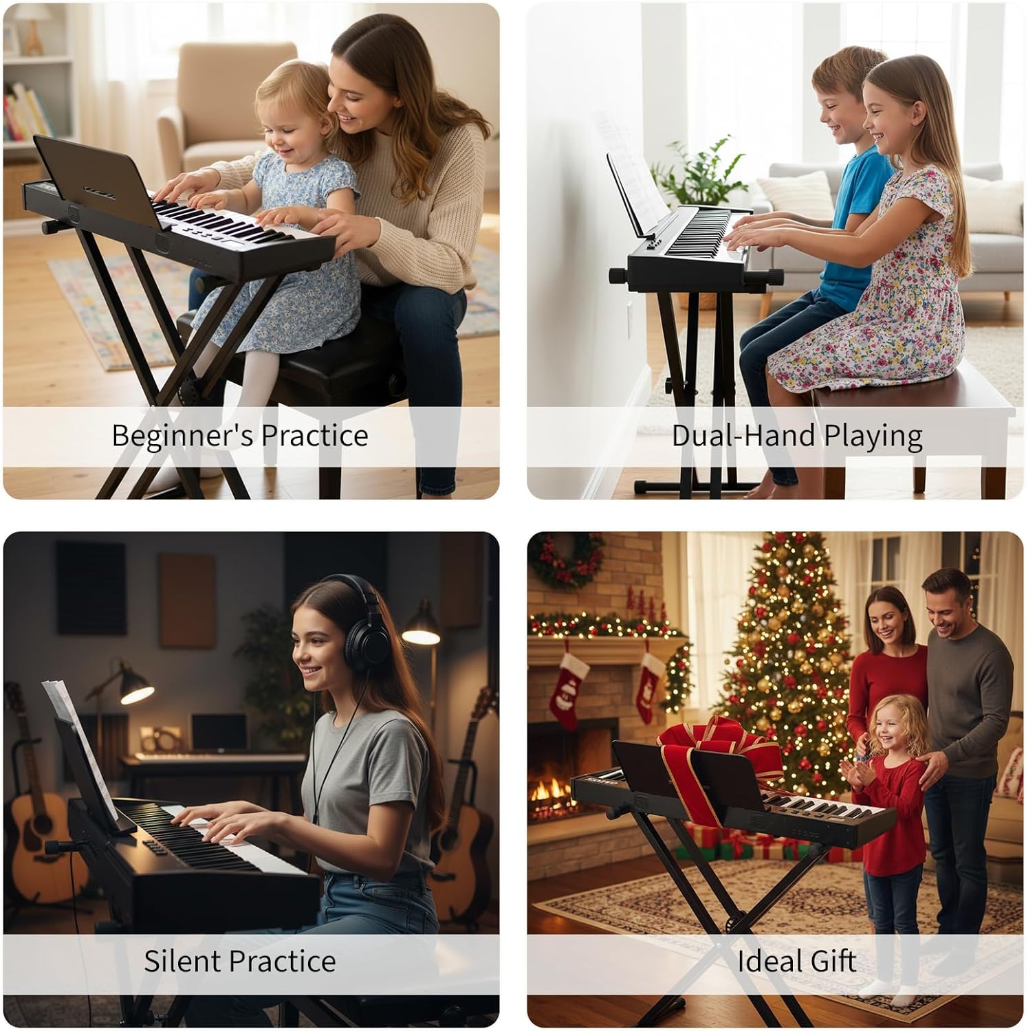 61 Key Portable Electronic Keyboard Piano for Beginners & Adults, Complete Set with Stand, Headphones,USB-MIDI, Speakers