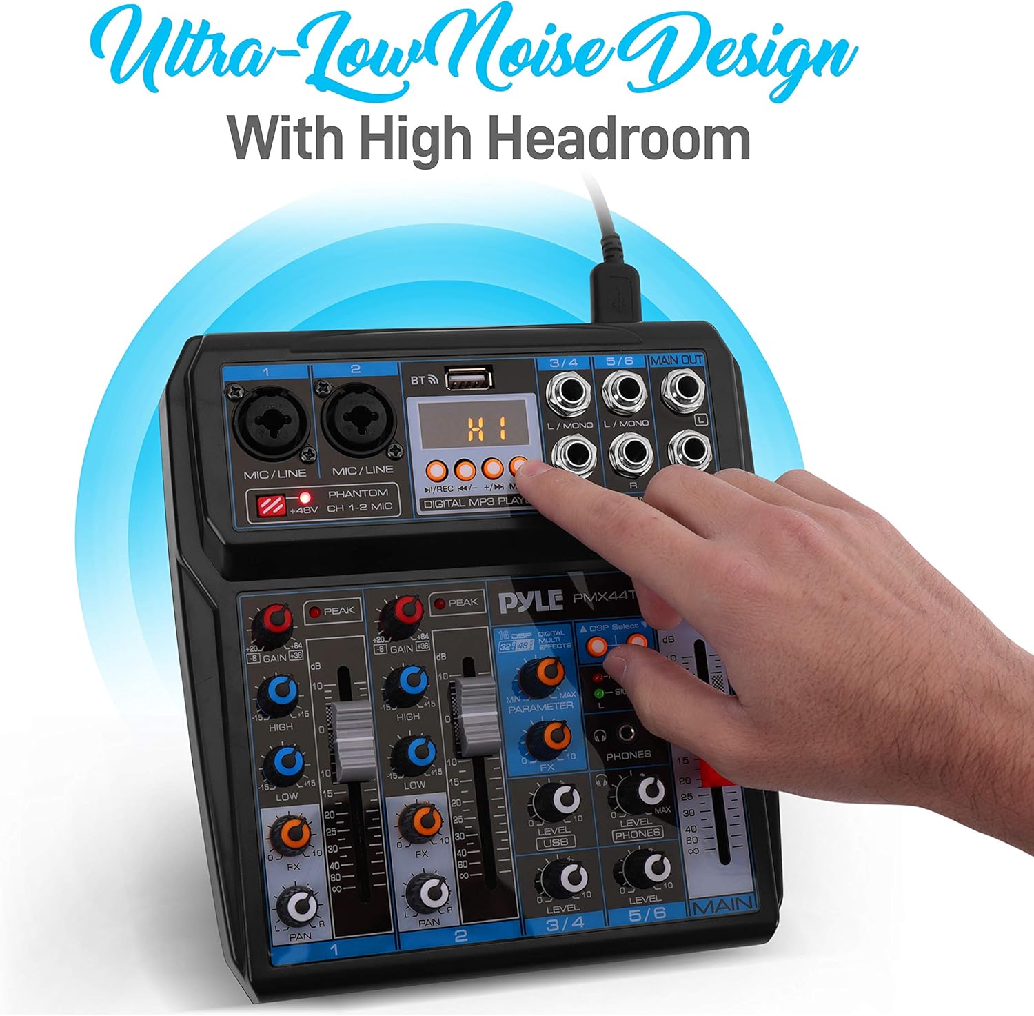 Pyle Professional Wireless DJ Audio Mixer - 6-Channel Bluetooth Compatible DJ Controller Sound Mixer w/DSP Effects, USB Audio Interface, Dual RCA In, XLR/1/4