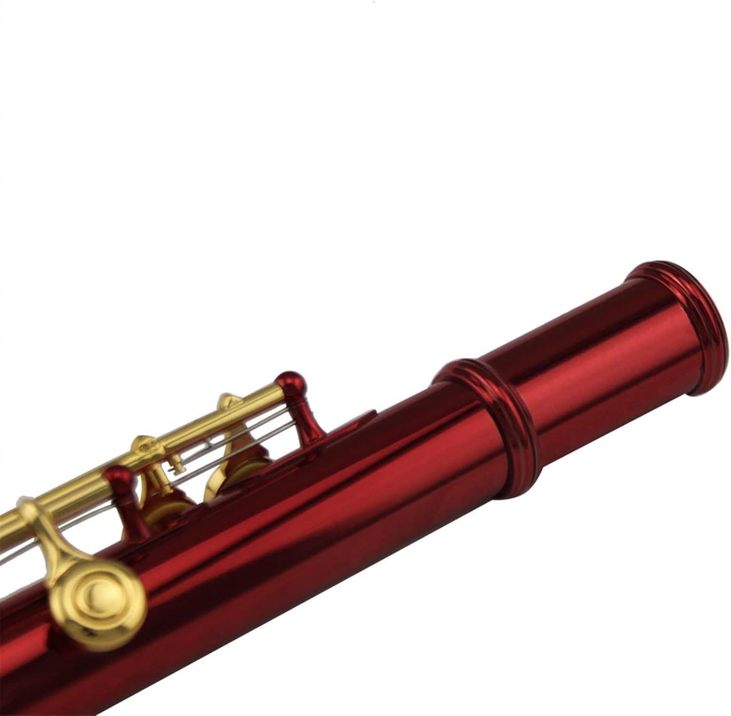 TSTS Flutes Musical Instrument 16 Closed Hole Red Color Body Gold Plated Key with Offset G Key Orchestras Bands Flute