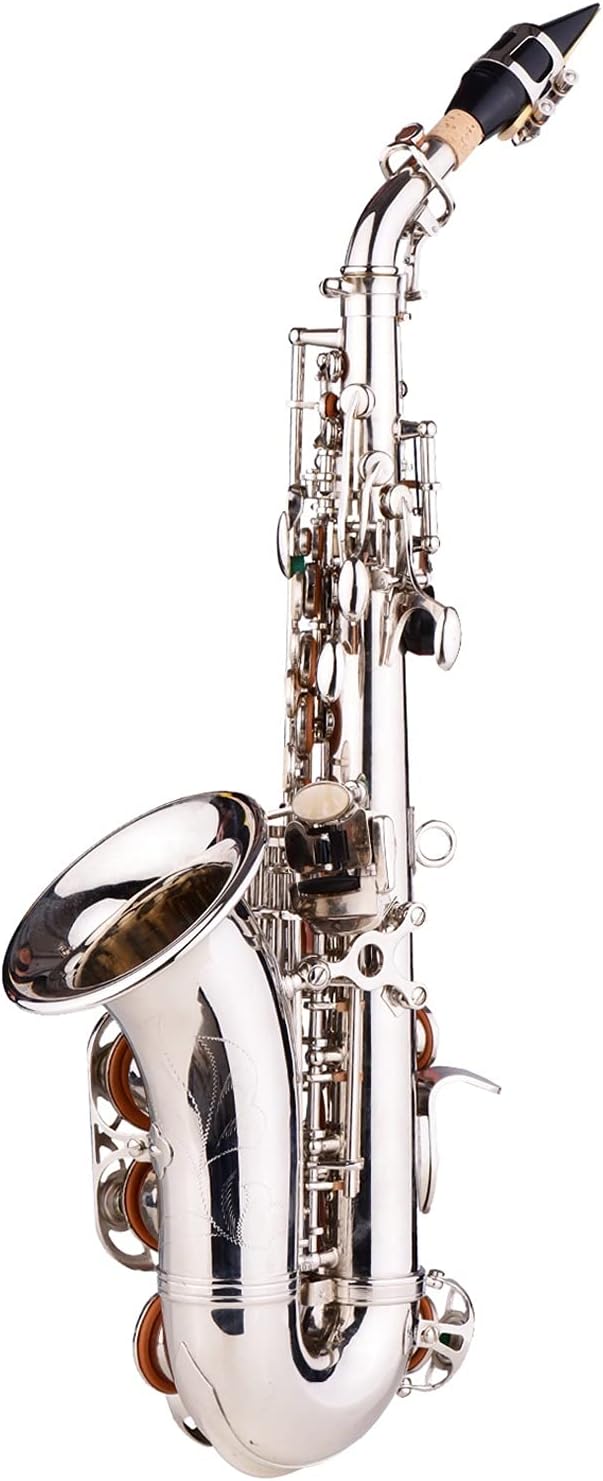 Saxophone Bb Bend Althorn Saxophone Sax Pearl White Shell Buttons Wind Instruments Brass Gold and Silver Sax Carve Pattern Student Saxophone (Color : Silver)