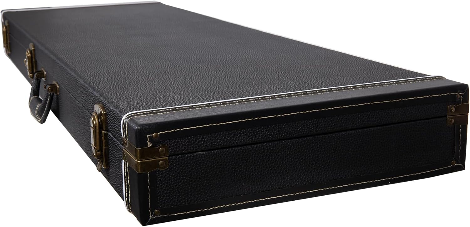 Crossrock Wooden Guitar Case -Fits Electric Bass Guitars- Vintage Hardware, Sponge Lining, Metal Feet, Storage Space-Black (CRW520BBK)