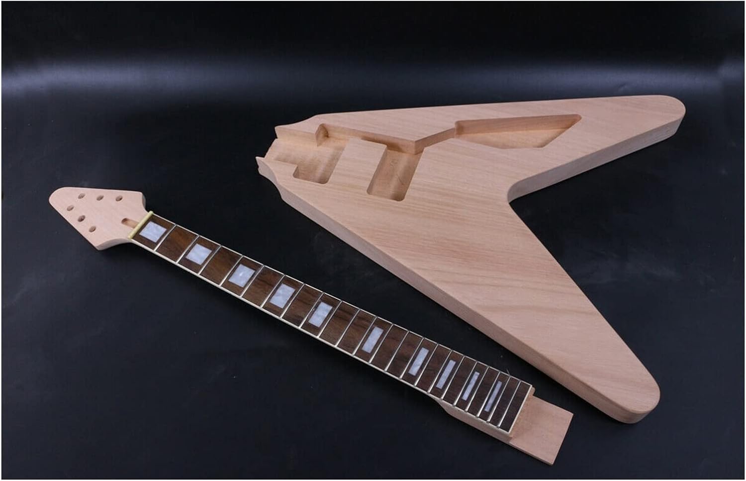 FLFL 1set Guitar Kit 22 Guitar Neck Guitar Body Mahogany Rosewood Flying V Unfinished Guitar Kit