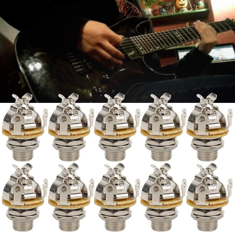 Guitar Jack Plug Socket Mono, 6.35mm, Silver, 10Pcs - Durable Construction, Easy Panel Mounting, Ideal for Electric Guitar and Bass
