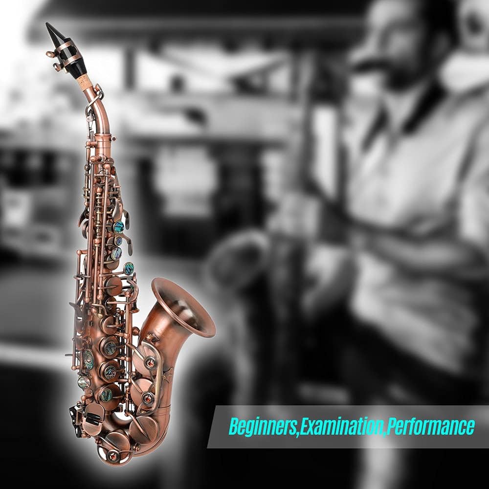 Saxophone, Soprano Sax,Red Antique Soprano Saxophone Bb Key Woodwind Instrument Brass Material with Carrying Case Sax Stand Reed Gloves Cleaning Cloth Brush Sax Strap Mouthpiece Brush