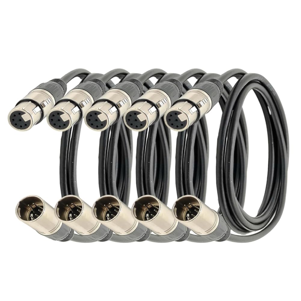 5 Packs 7 Pin XLR Microphone Cable, XLR Connector, Balanced Male to Female Mic Audio Cable for Microphone and Audio Interface(2 Meter/6.5Ft)