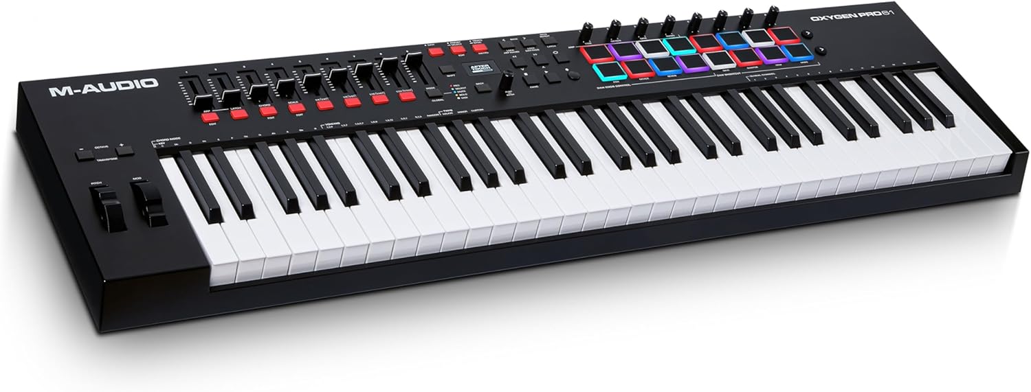 M-AUDIO Oxygen Pro 61 Key USB MIDI Keyboard Controller With Beat Pads, MIDI-assignable Knobs, Buttons and Faders, and Native Instruments Sound Package (NKS Integration)