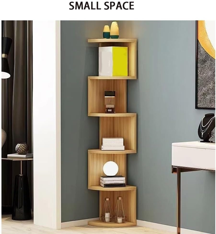 Wall Mount Floating Corner Shelf, 5-Tier Square Floating Corner Bookshelf, Plant Shelf for Bedroom, Living Room, Bathroom, Home Office(Brown)