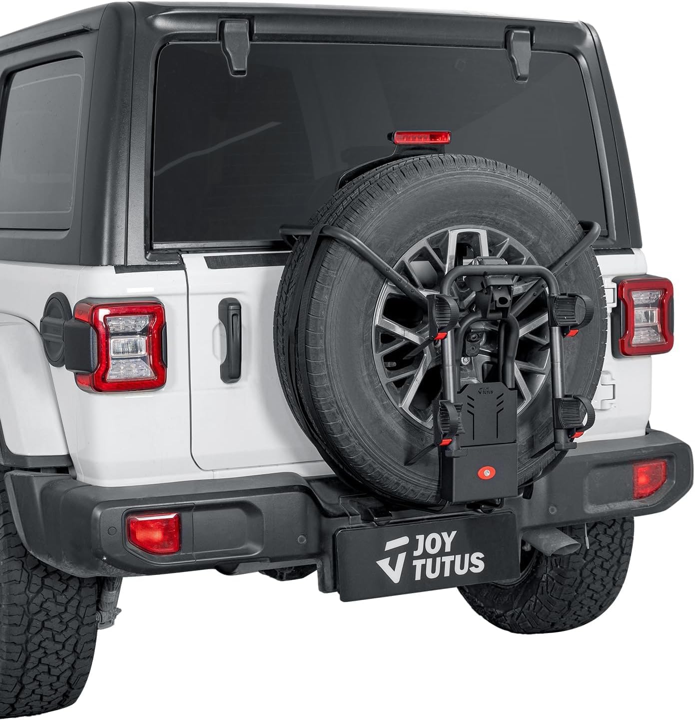 JOYTUTUS Spare Tire Bike Rack for 2-Bike Folding with Security Lock for Wrangler Gladiator Bronco SUV, Anti-Wobble Bike Mount Carrier, Fit 31.5