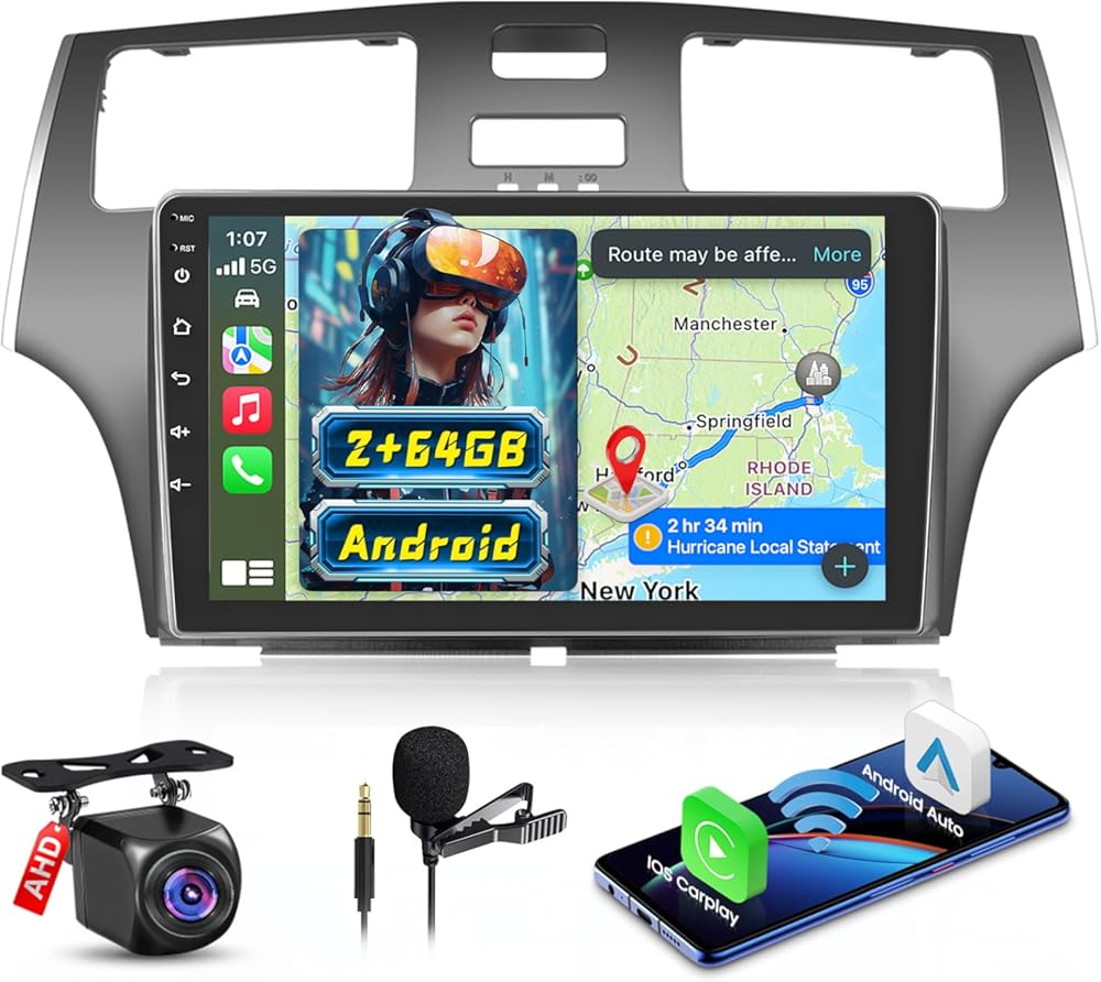[2+64GB] Android 15 Car Stereo for Lexus ES 2001-2005 ES250/300/330 with Wireless CarPlay Android Auto, 9 Inch HD Touchscreen Car Radio with WiFi GPS Bluetooth FM/RDS SWC Backup Camera MIC