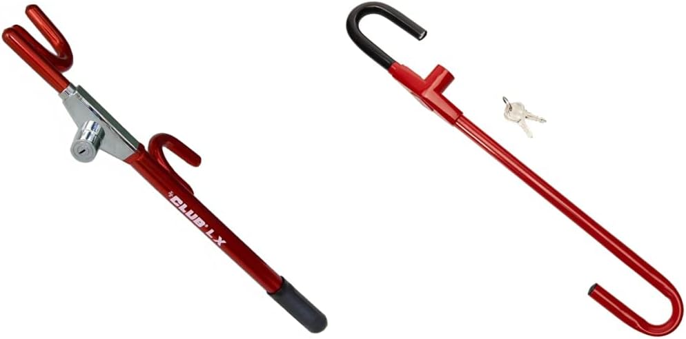 The Club 1100 LX Series Steering Wheel Lock, Red & The Club CL303 Pedal to Steering Wheel Lock, Red, 5.25 Inch