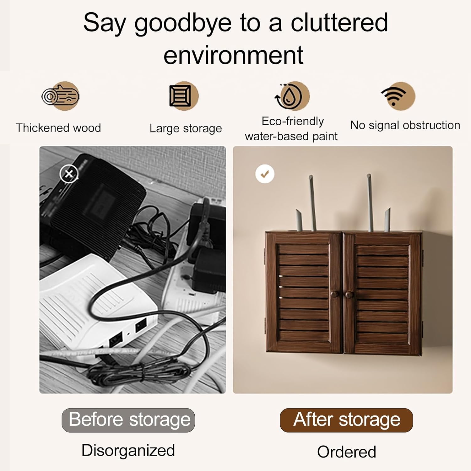 Wooden WiFi Router Storage Box Hider Shelf, Wall Mountable Decorative Modem Shelf Hider Cover, Rustic Home Organization Solution for Most Routers(Dark Brown,34 * 24 * 8cm/13.5 * 9 * 3in)