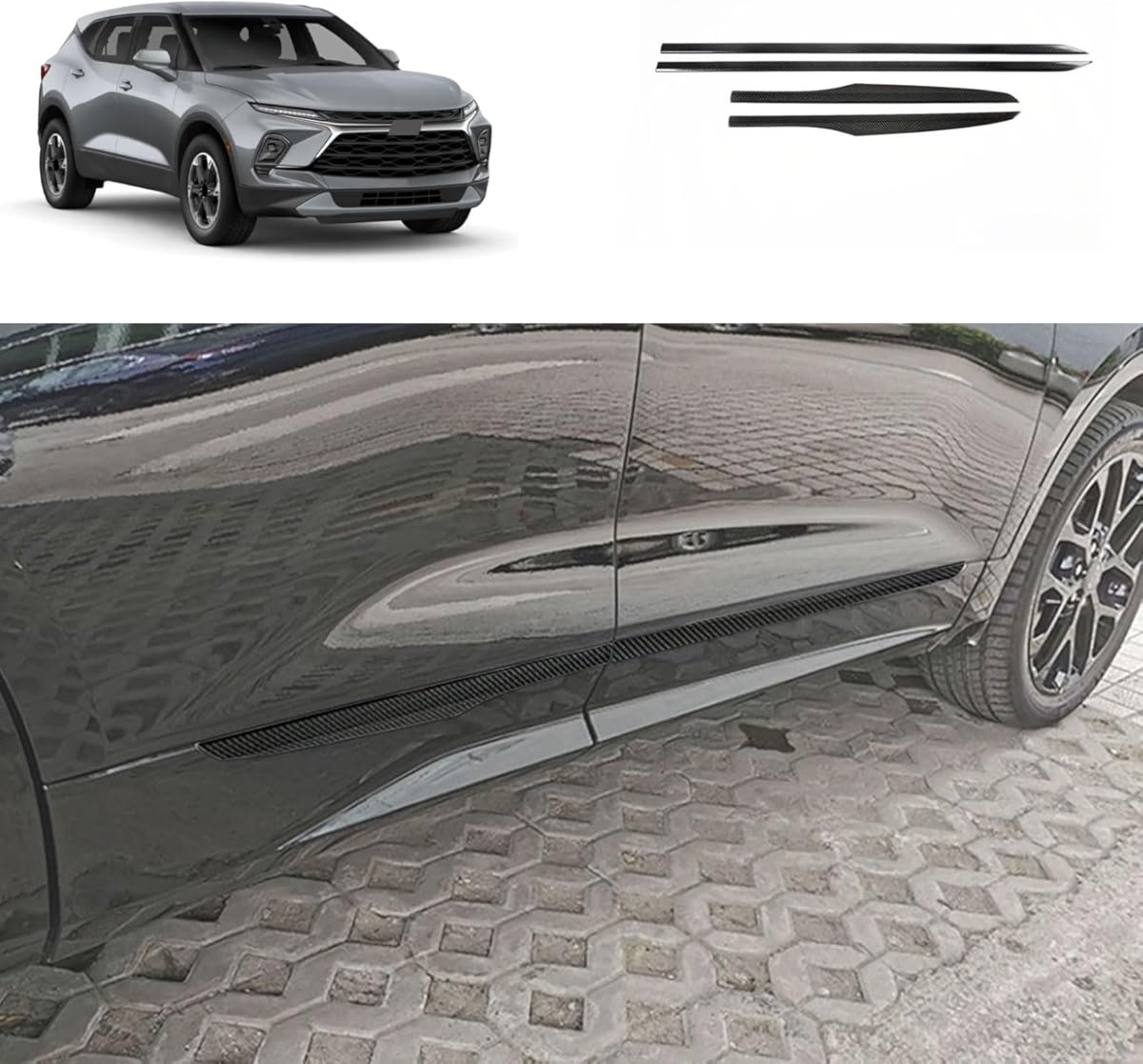 Body Side Trims Compatible with Chevrolet Blazer 2019-2025 Body Side Door Molding Cover Trims Exterior Car Accessories ABS 4PCS (Carbon Fiber Style)