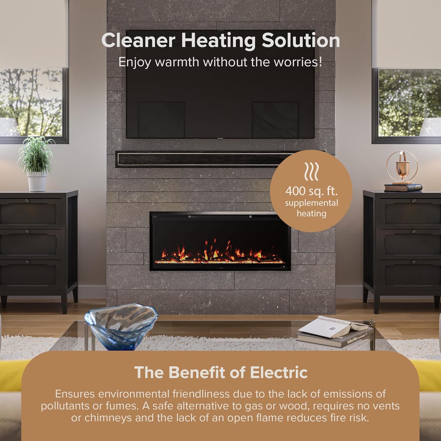 Modern Ember Aerus 42 Inch Smart Linear Electric Fireplace | Recessed in-Wall or Wall-Mount | LED Multiple Flame Colors | Alexa/WiFi Enabled | 5.75” Profile | Remote Included