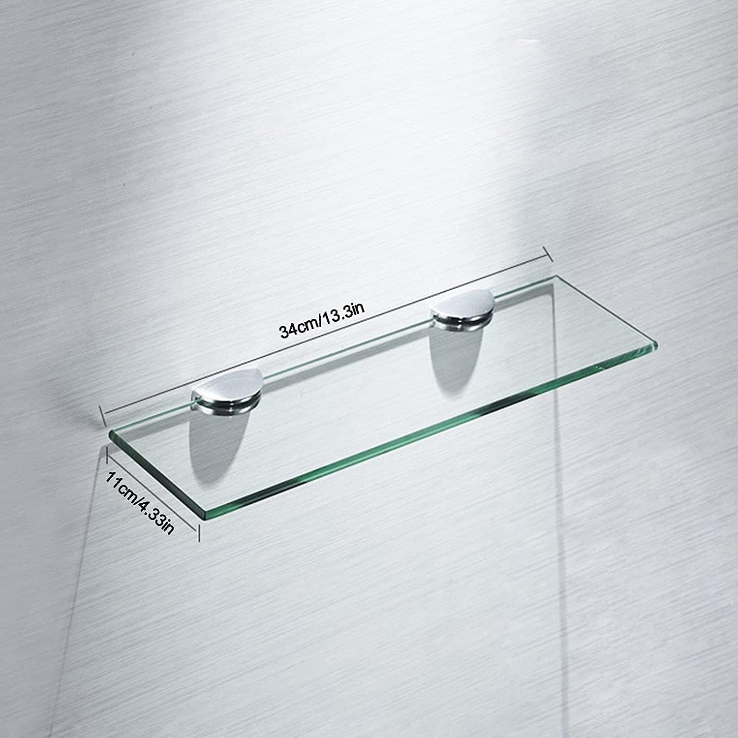 IOCCIOBB Bathroom Glass Shelf Glass Shelves for Bathroom, Bathroom Shelf with Rectangle Tempered Glass and Polished Chrome Bracket, Wall Mount (Size : 34 * 11cm)