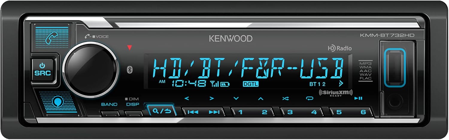 KENWOOD KMM-BT732HD Bluetooth Car Stereo with USB Port, AM/FM Radio, MP3 Player, Multi Color LCD, HD Radio, Detachable Face, Built in Amazon Alexa, Compatible with SiriusXM Tuner
