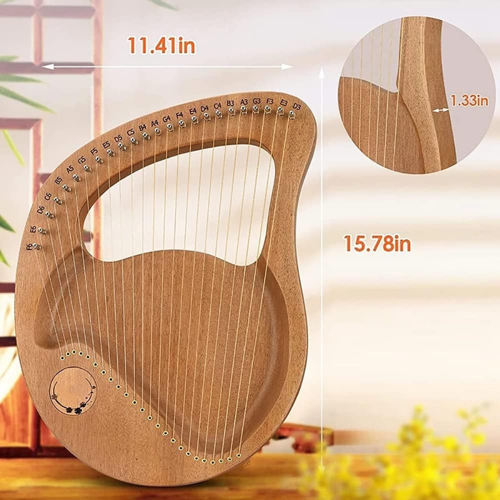 24 String Lyre Harp, Solidwood Mahogany, With Tuning Wrench Pick, Spare String, And English Music Tutorial, Best Gift For Beginner Music Lovers Kids Adult (Color : Brown)