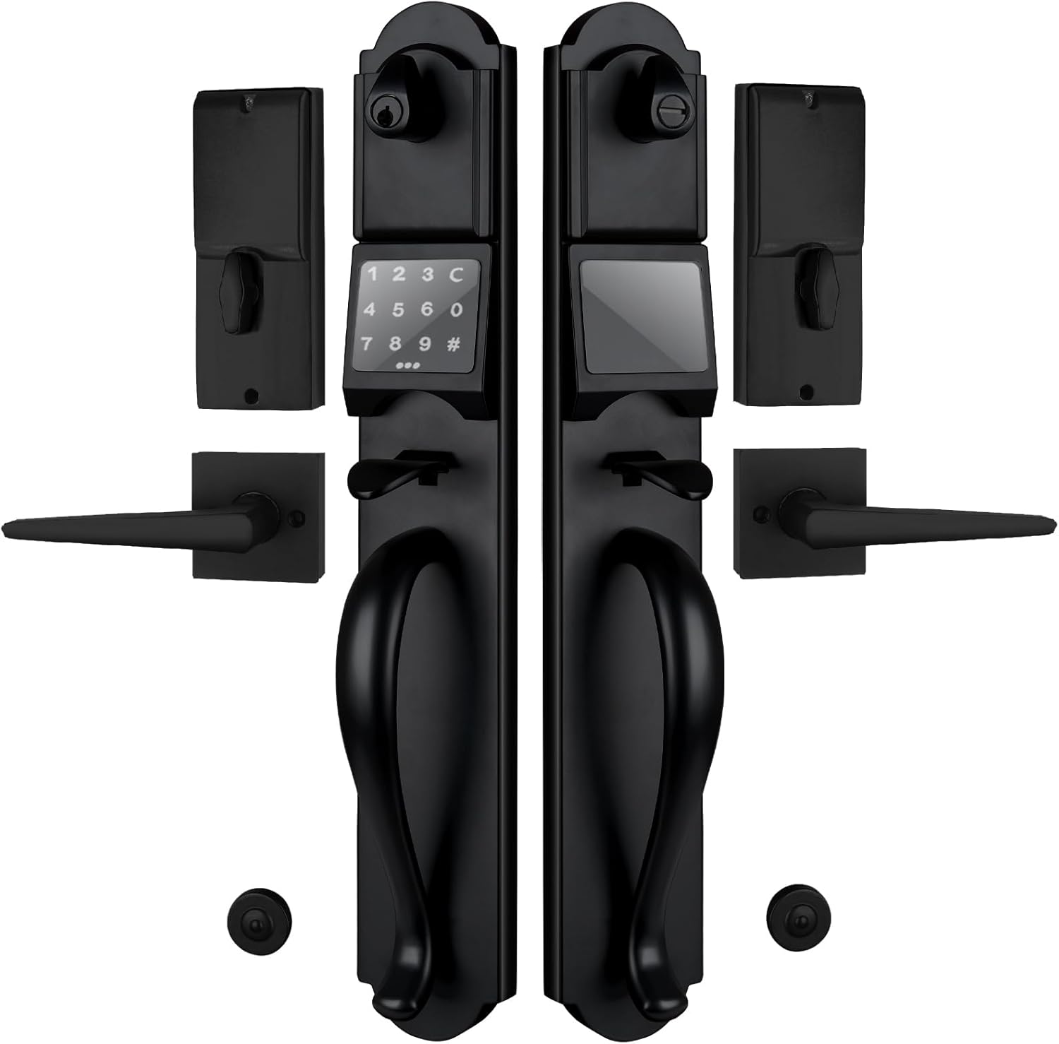 Keyless Entry Door Lock Set, Heavy Duty Smart Double Door Handleset with Touchscreen Keypad, Electronic Keyed &Dummy Exterior Door Lock Set, Left Handed, 17.52'' Length