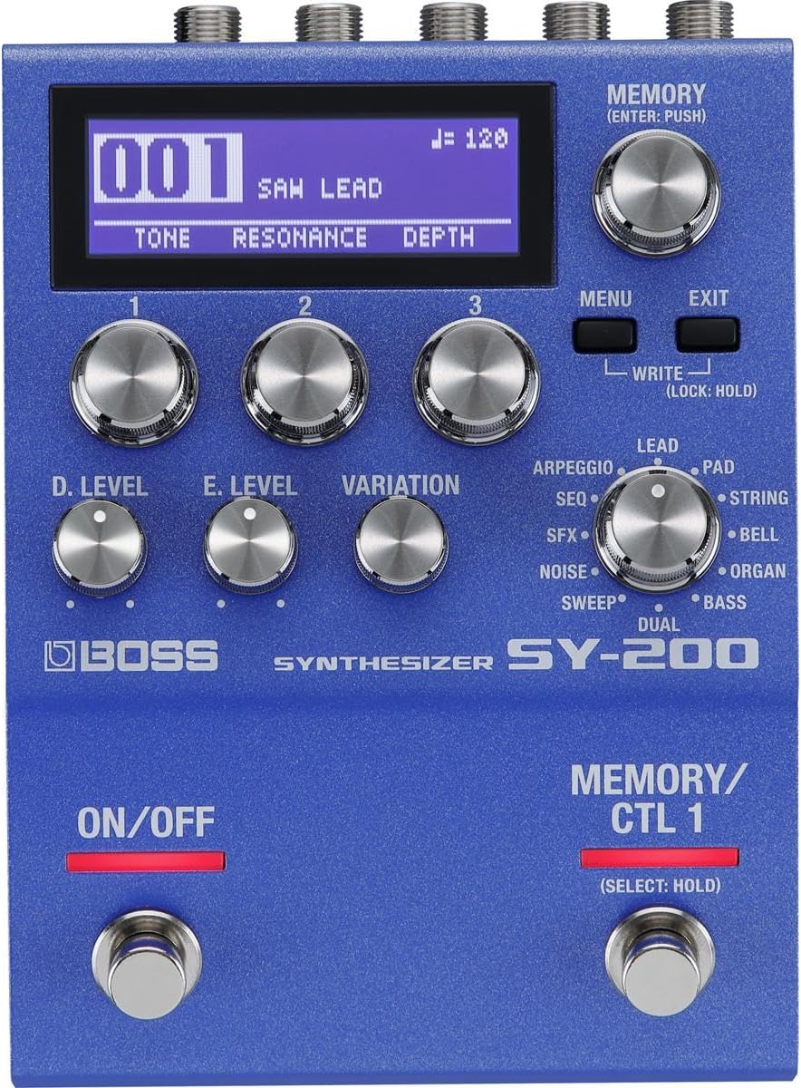 BOSS SY-200 SYNTHESIZER EFFECTS PEDAL – Advanced BOSS Polyphonic Guitar Synth Technology in a Streamlined 200 Series Pedal for any Guitar or Bass – Full MIDI I/O – 128 Memories – 171 Synth Sounds