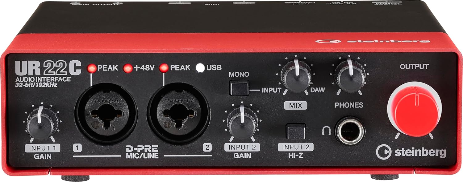 Steinberg UR22C 2x2 USB 3.0 Audio Interface with Cubase AI and Cubasis LE, Red
