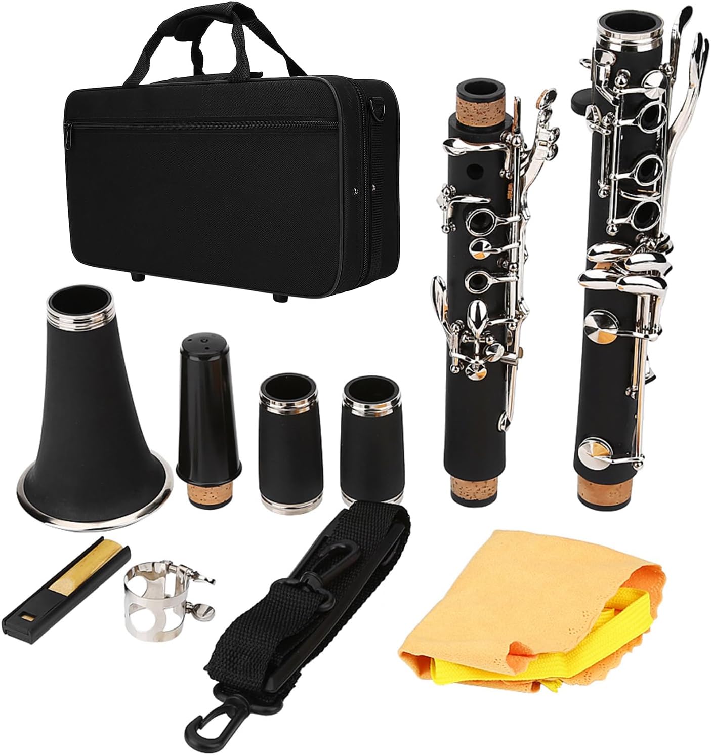 Bb Clarinet, 17 Key Descending B Tone Bakelite Woodwind Instrument with Reeds and Cleaning Cloth for Classical Jazz and Marching Bands
