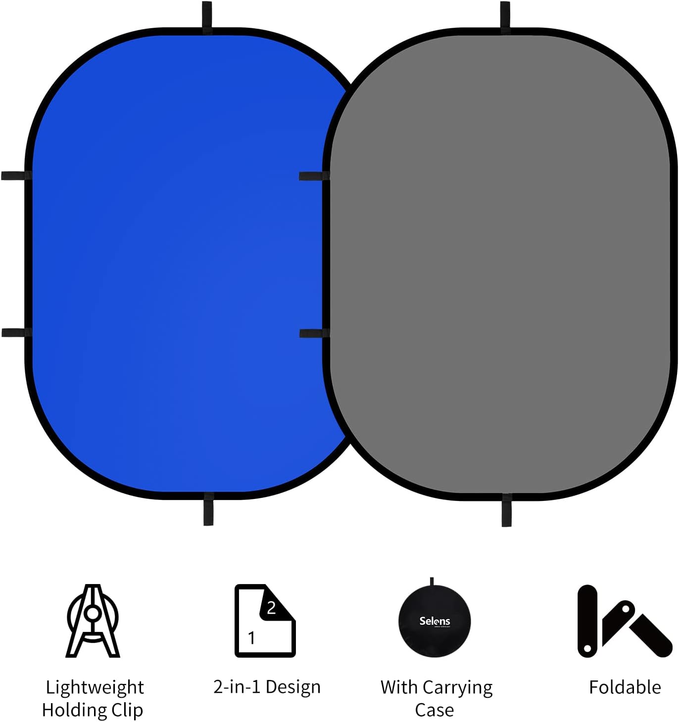 5x6.6ft Blue Grey Backdrop for Photography, 2-in-1 Pop Up Collapsible Photo Background with Clip and Carry Case for YouTube Videos Studio Props