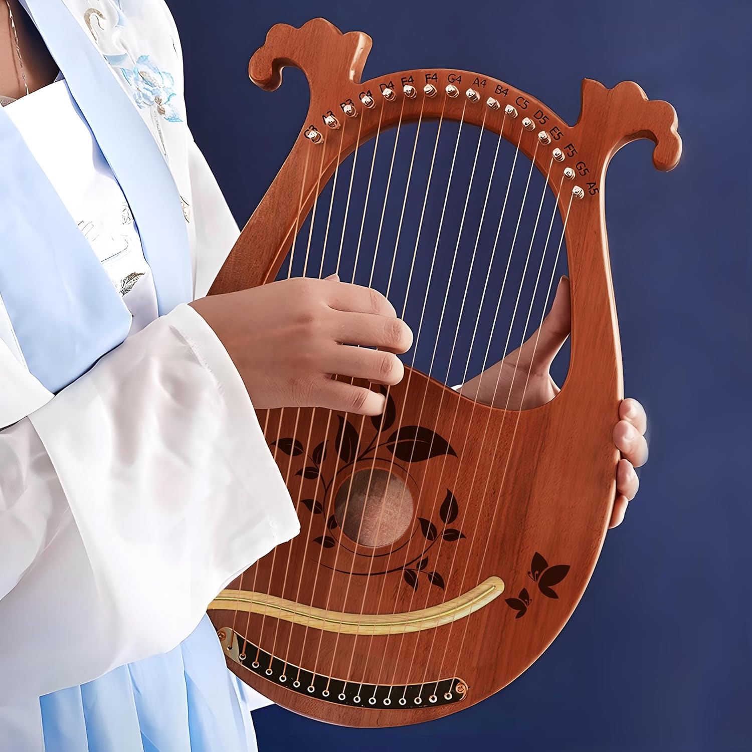 Lyre Harp Mahogany with Tuning Wrench and 16 Pcs Metal Spare String Set Manual Picks Black Gig Bag for Instrument Kids Adult Professional Beginner Music Lovers Gift