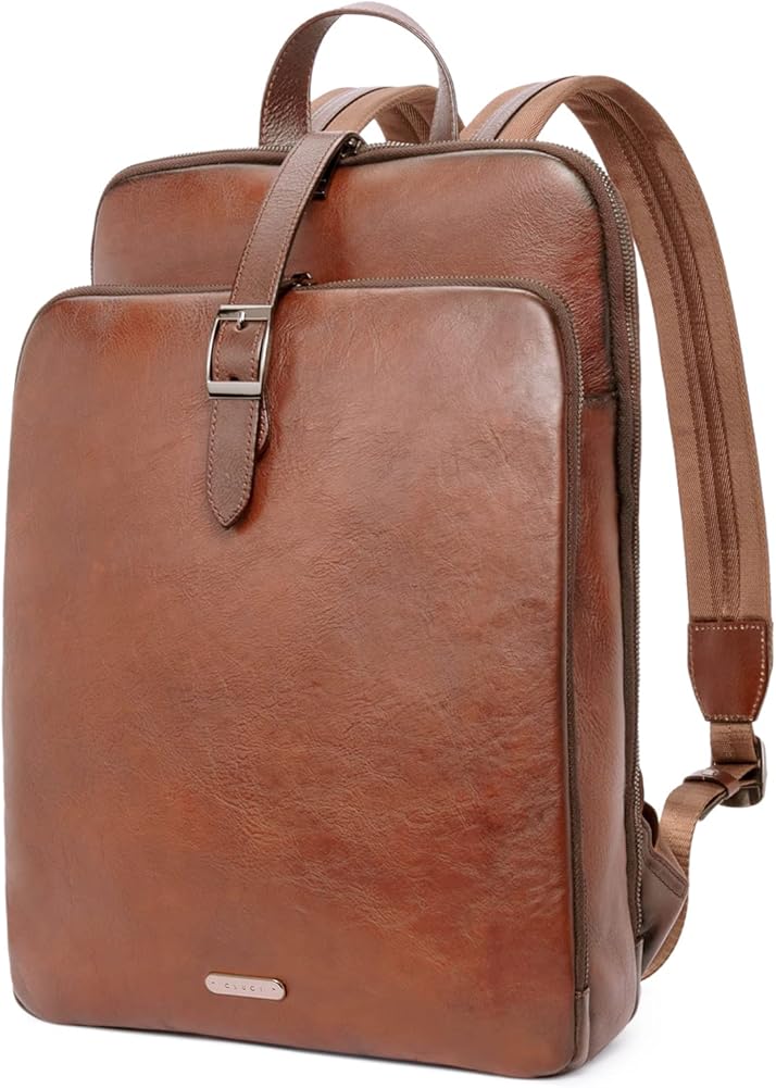 CLUCI Leather Backpack for Women 15.6 Inch Laptop Backpack Vegetable Tanned Full Grain Backpack Purse for Women Work Daypack