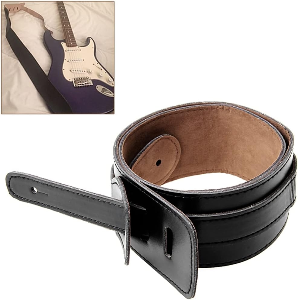 Adjustable Soft PU Leather Thick Strap for Electric Acoustic Guitar Bass Black