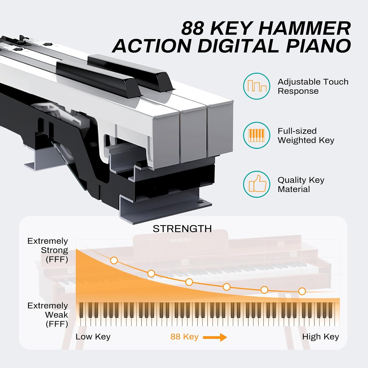 AODSK Digital Piano 88 Key Full Size Weighted Keyboard Solid Wood Frame + Solid Wood Brown piano Bench