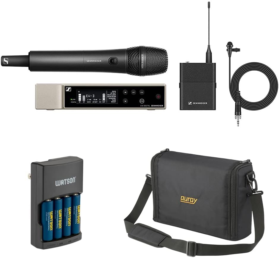 Sennheiser EW-D ME2/835-S Set Digital Wireless Combo Microphone System (R4-9: 552 to 607 MHz) Bundle with Auray WSB-1S Carrying Bag and Watson Rapid Charger