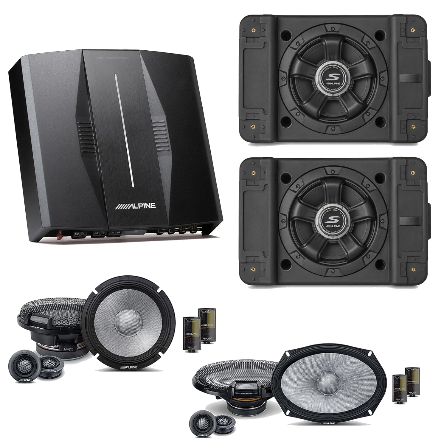 Alpine PXE-C80-88 OPTIM8 8-Channel Hi-Res Digital Sound Processor Amplifier w/ (2) SS-SB10 Subwoofer, R2-S65C & R2-S69C Bundle
