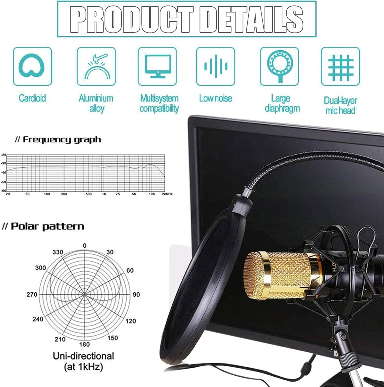 BM-800 Mic Kit with Live Sound Card, Condenser Microphone Bundle with Adjustable Mic Suspension Scissor Arm, Live Sound Card with Effects and Voice Changer