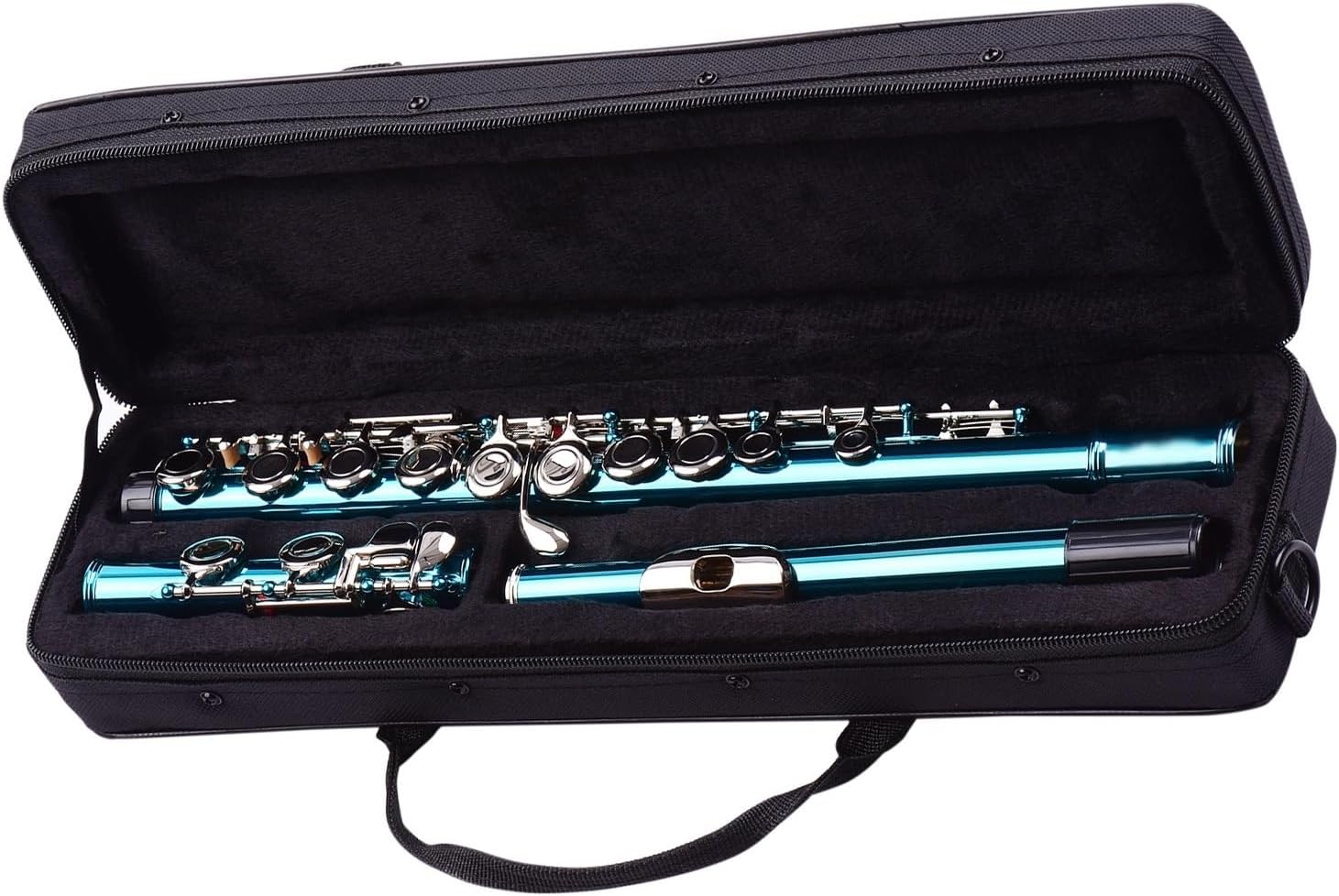 Flute Closed Cell C Flute 16 Key Cupronickel Nickel Plated Wind Instrument with Carrying Case Flute Gloves Flutes Musical Instruments (Color : Dark Blue)