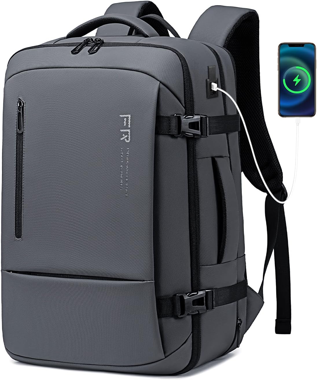 17.3 Inch Travel Laptop Backpack for Men, Water Resistant Carry On Backpack with USB Port, Expandable Computer Daypack, Grey Business Backpack for College/Work