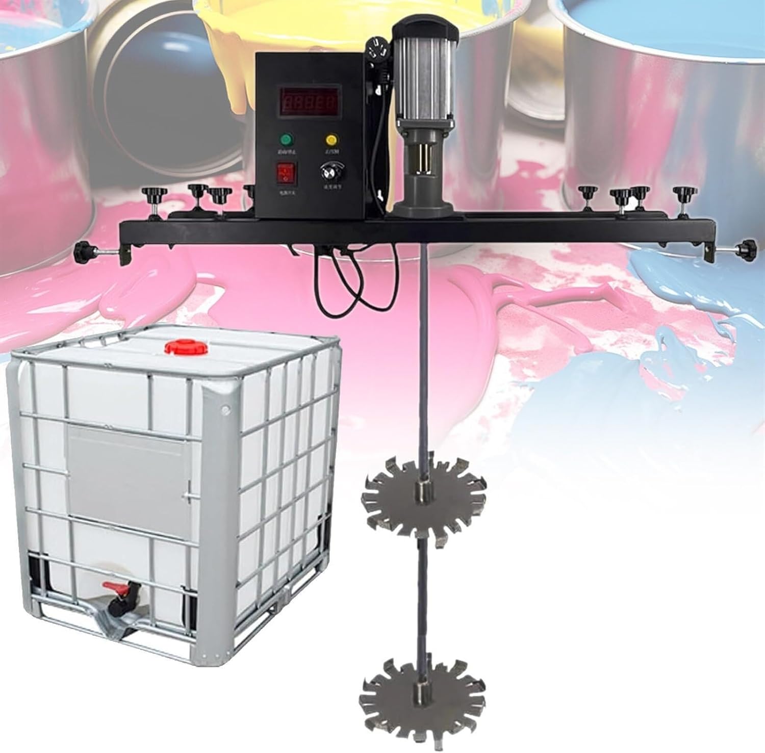 IBC Air Agitator, 980W Electric Tank Mixer Machine, 1 Ton Paint Stirring Machine with Support Hanger, Folding Propeller, for Ink Dissolver Agitator,Packageb(Packagec