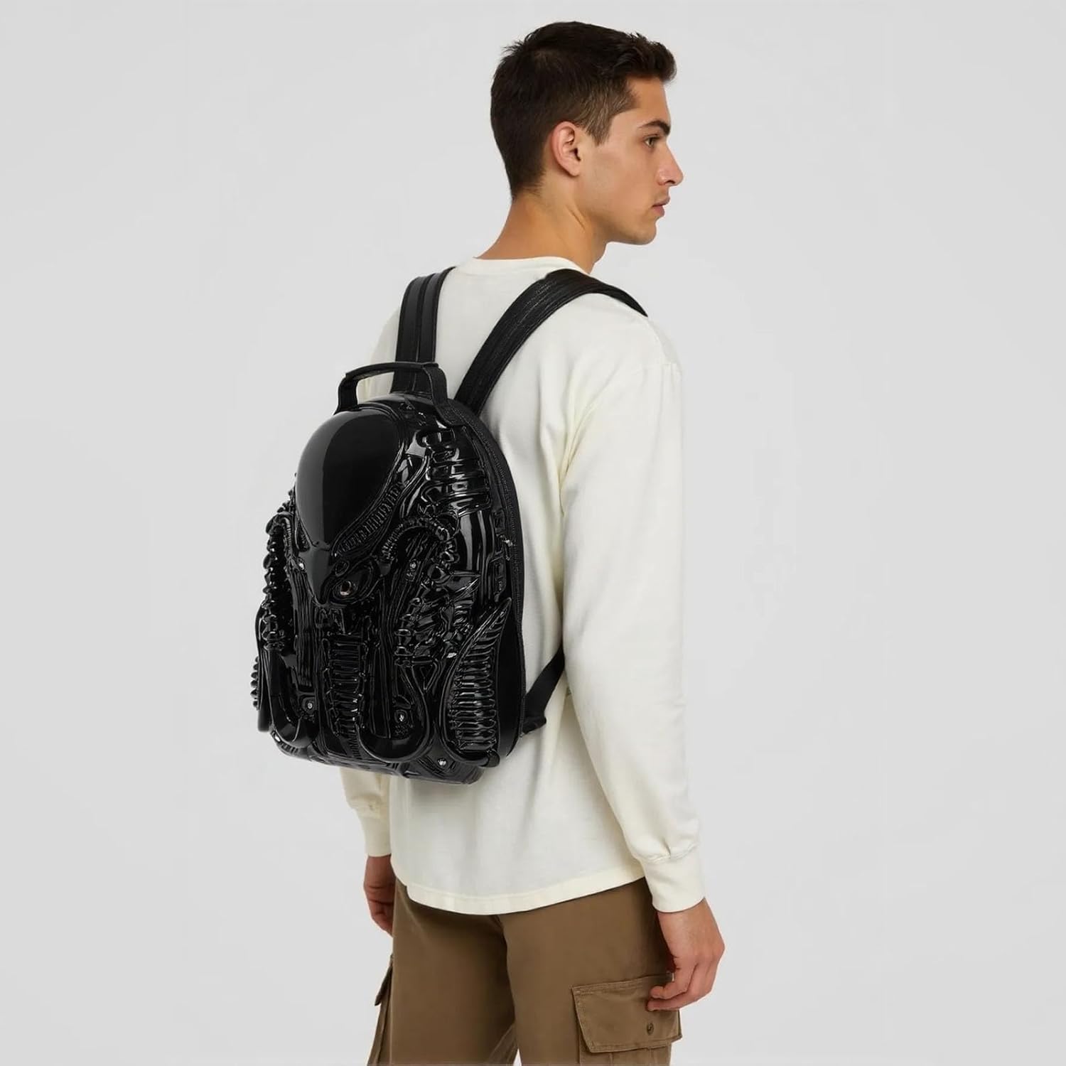 3D Xenomorph Shaped Backpack, Cool Alien Backpack Water-Resistant Casual Daypack for Travel College Gym, Black