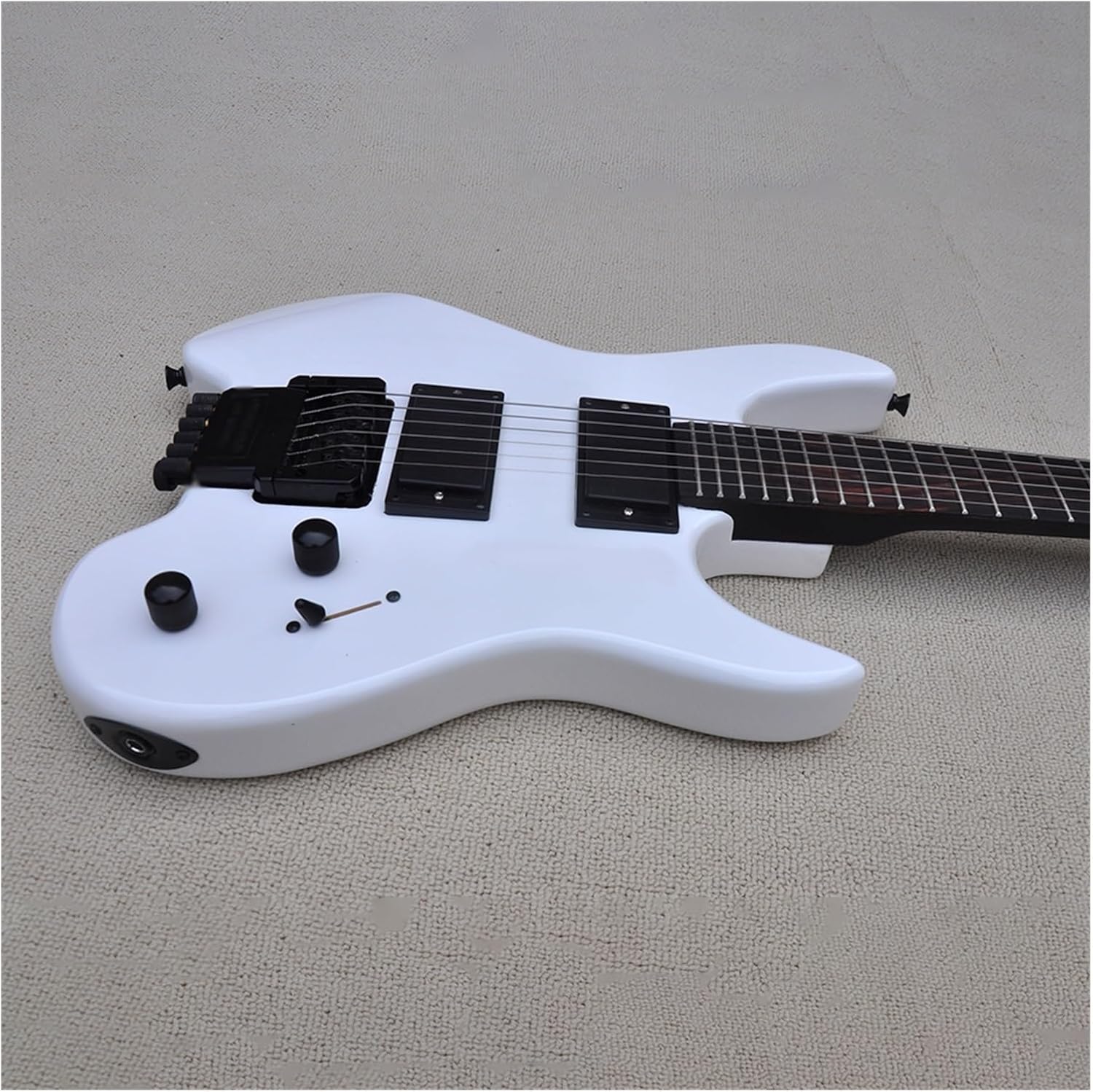VENEKA Headless Electric Guitar White 39 Inches Headless Electric Guitar with Basswood Body Rosewood Fretboard