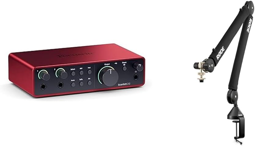 RØDE PSA1+ Studio Arm + Focusrite Scarlett 2i2 4th Gen USB Audio Interface Recording Bundle