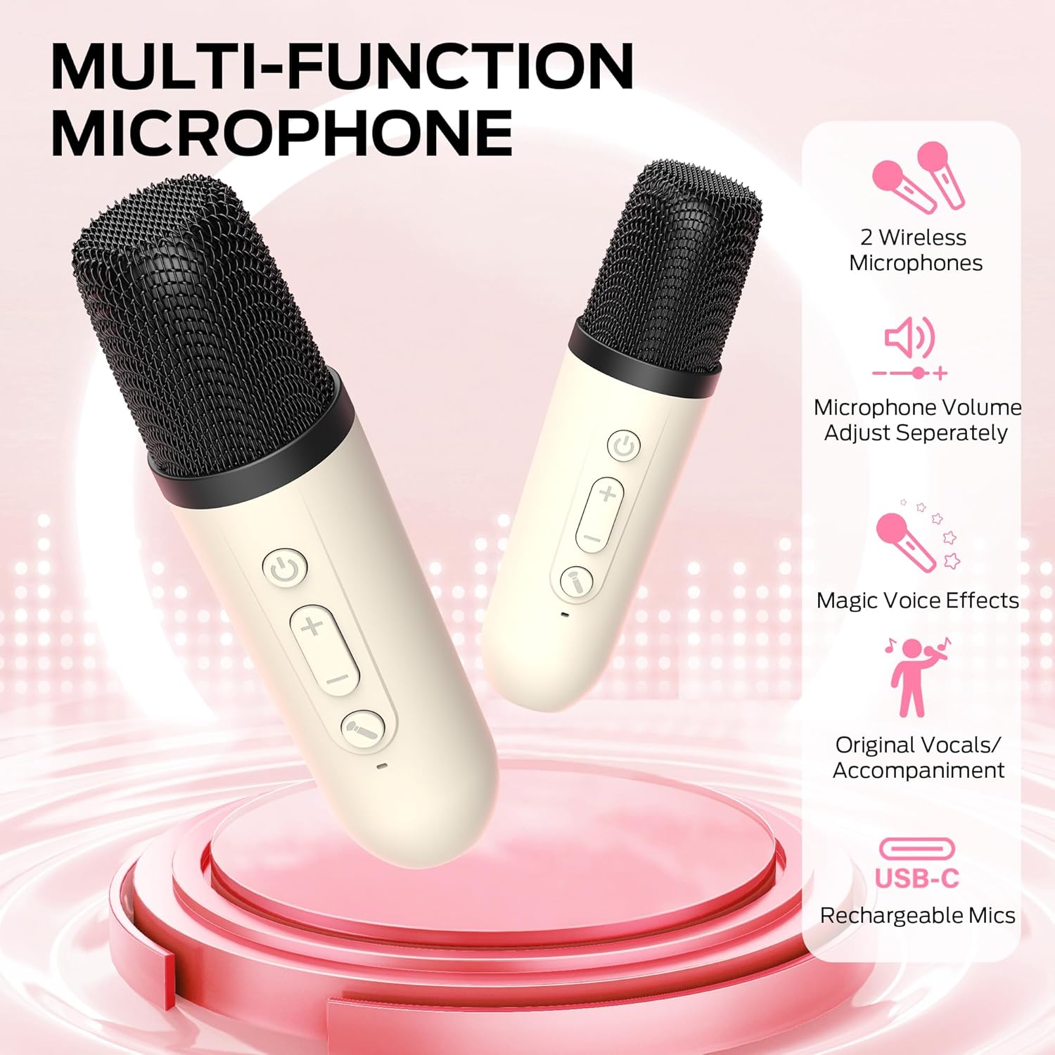 Monster Mini Karaoke Machine for Kids Adults, Portable Bluetooth Speakers with 2 Wireless Microphones and Lights, Christmas Birthday Gifts Toys for Girls Boys 4, 5, 6, 7, 8, 9, 10, 12+ Toddler