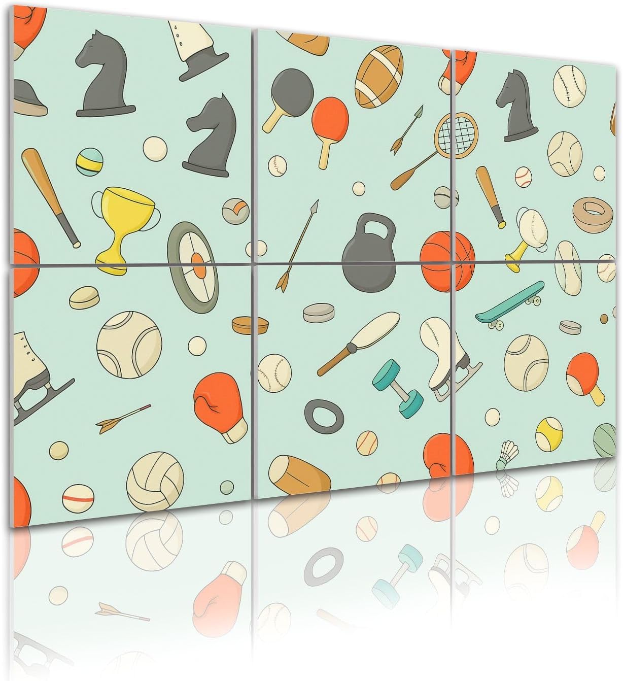 6 Pack Art Acoustic Panels Self Adhesive Doodle sports icons ball cup dumbbell tennis racket Hand drawn Decorative Soundproof Wall Panels Sound Absorbing Panel 48